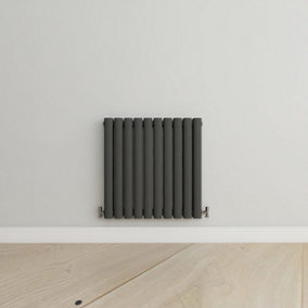 Horizontal Anthracite Double Oval Panel Radiator (H)600mm x (W)590mm.
