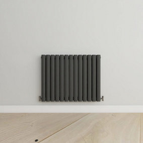 Horizontal Anthracite Double Oval Panel Radiator (H)600mm x (W)767mm.