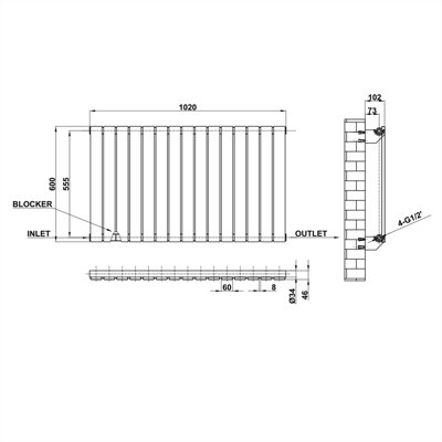 Horizontal Anthracite Single Flat Panel Radiator (H) 600 mm x (W) 1020 mm.