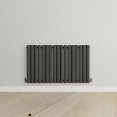 Horizontal Anthracite Single Oval Panel Radiator (H)600mm x (W)1003mm.