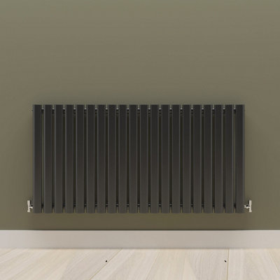 Horizontal Anthracite Single Oval Panel Radiator (H)600mm x (W)1180mm.