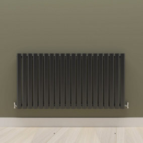 Horizontal Anthracite Single Oval Panel Radiator (H)600mm x (W)1180mm.