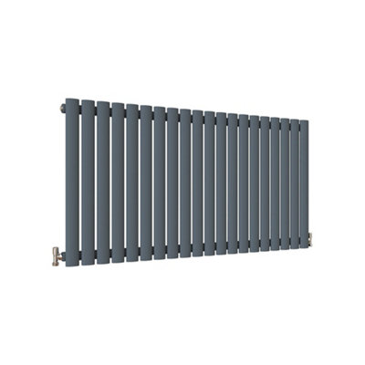 Horizontal Anthracite Single Oval Panel Radiator (H)600mm x (W)1180mm.