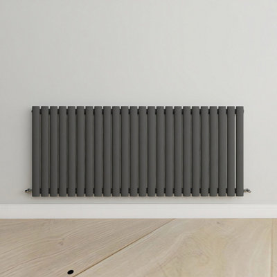 Horizontal Anthracite Single Oval Panel Radiator (H)600mm x (W)1416mm.