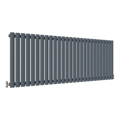 Horizontal Anthracite Single Oval Panel Radiator (H)600mm x (W)1593mm, 5582 BTU.