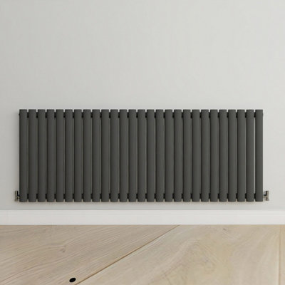 Horizontal Anthracite Single Oval Panel Radiator (H)600mm x (W)1593mm.