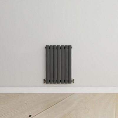 Horizontal Anthracite Single Oval Panel Radiator (H)600mm x (W)413mm.