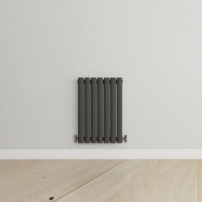 Horizontal Anthracite Single Oval Panel Radiator (H)600mm x (W)413mm.