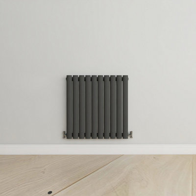 Horizontal Anthracite Single Oval Panel Radiator (H)600mm x (W)590mm.