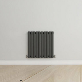 Horizontal Anthracite Single Oval Panel Radiator (H)600mm x (W)590mm.