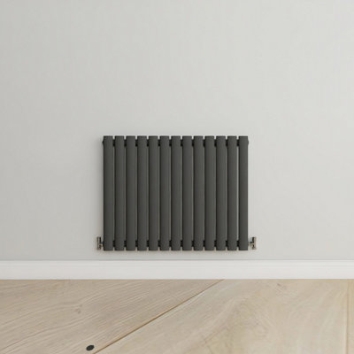 Horizontal Anthracite Single Oval Panel Radiator (H)600mm x (W)767mm.
