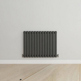 Horizontal Anthracite Single Oval Panel Radiator (H)600mm x (W)767mm.
