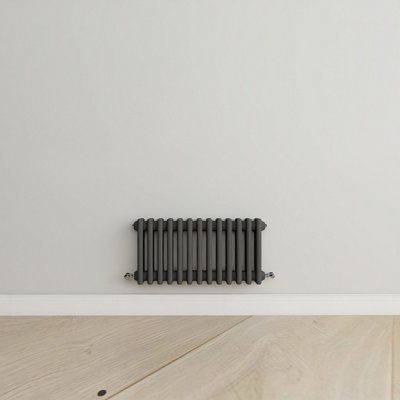 Horizontal Anthracite Triple Column Radiator (H) 300mm x (W) 605mm.