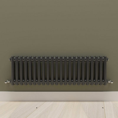 Horizontal Black Double Column Radiator (H) 300mm x (W) 1010mm.