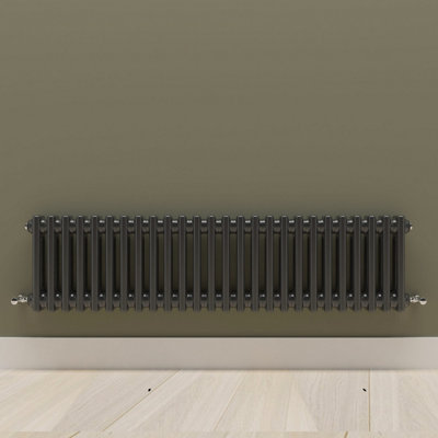 Horizontal Black Double Column Radiator (H) 300mm x (W) 1190mm.