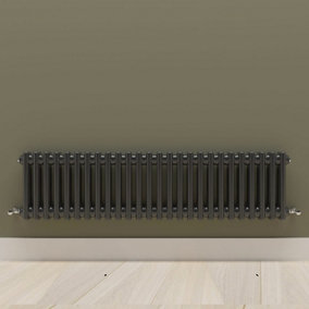 Horizontal Black Double Column Radiator (H) 300mm x (W) 1190mm.