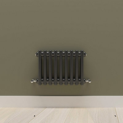Horizontal Black Double Column Radiator (H) 300mm x (W) 425mm.