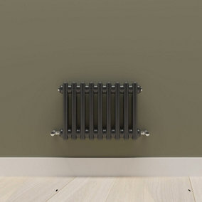 Horizontal Black Double Column Radiator (H) 300mm x (W) 425mm.