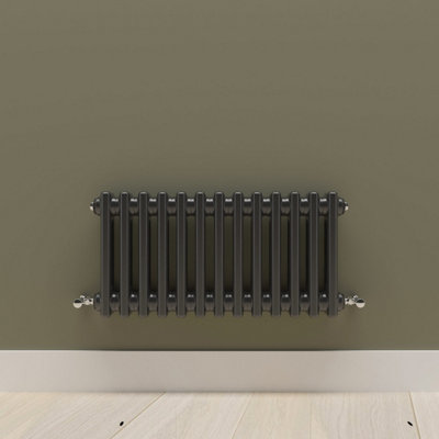 Horizontal Black Double Column Radiator (H) 300mm x (W) 605mm.