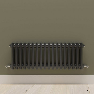 Horizontal Black Double Column Radiator (H) 300mm x (W) 830mm.