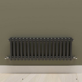 Horizontal Black Double Column Radiator (H) 300mm x (W) 830mm.