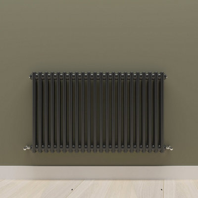 Horizontal Black Double Column Radiator (H) 600mm x (W) 1010mm.