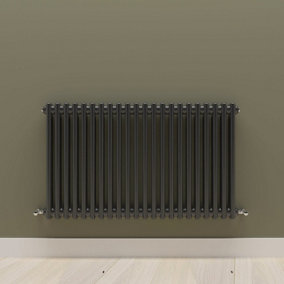 Horizontal Black Double Column Radiator (H) 600mm x (W) 1010mm.