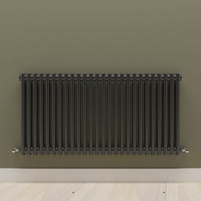 Horizontal Black Double Column Radiator (H) 600mm x (W) 1190mm.