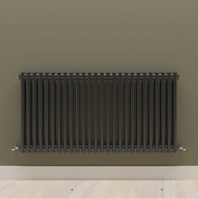 Horizontal Black Double Column Radiator (H) 600mm x (W) 1190mm.