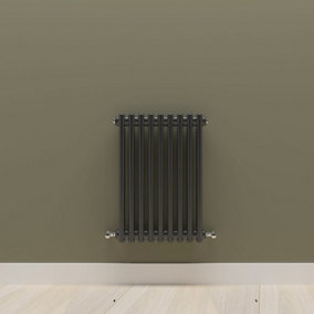 Horizontal Black Double Column Radiator (H) 600mm x (W) 425mm.