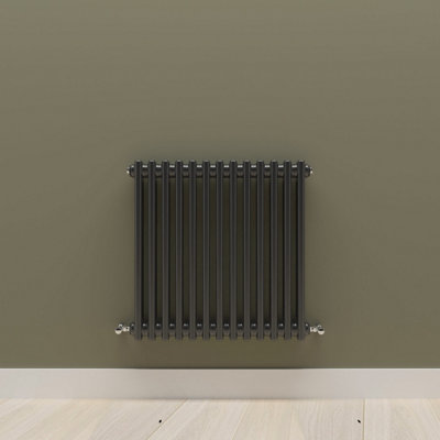 Horizontal Black Double Column Radiator (H) 600mm x (W) 605mm.