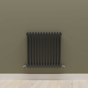 Horizontal Black Double Column Radiator (H) 600mm x (W) 605mm.