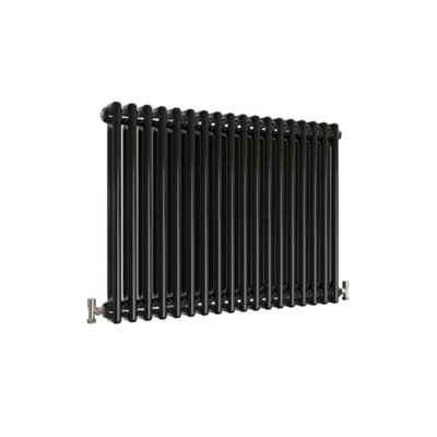 Horizontal Black Double Column Radiator (H) 600mm x (W) 830mm, 3760 BTU.