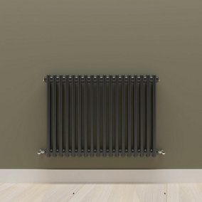 Horizontal Black Double Column Radiator (H) 600mm x (W) 830mm.