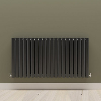 Horizontal Black Double Oval Panel Radiator (H)600mm x (W)1180mm.