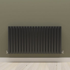 Horizontal Black Double Oval Panel Radiator (H)600mm x (W)1180mm.