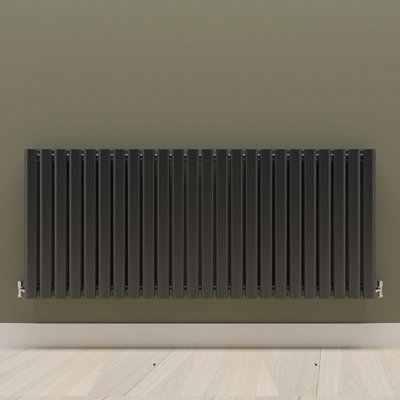 Horizontal Black Double Oval Panel Radiator (H)600mm x (W)1416mm.