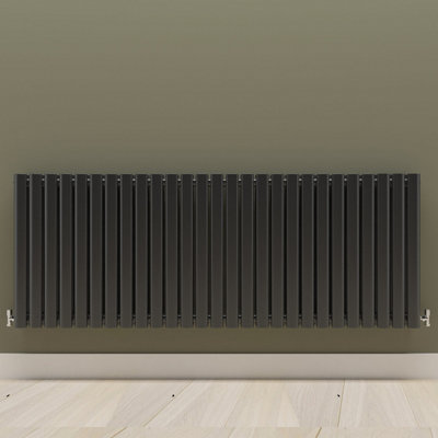 Horizontal Black Double Oval Panel Radiator (H)600mm x (W)1593mm.