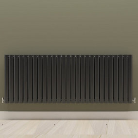 Horizontal Black Double Oval Panel Radiator (H)600mm x (W)1593mm.