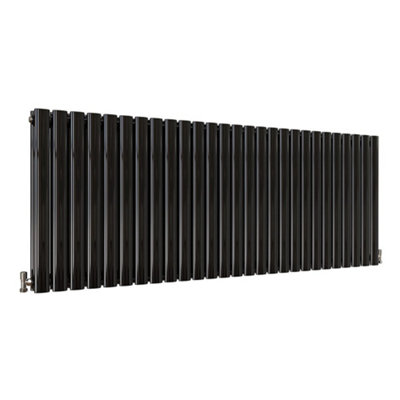 Horizontal Black Double Oval Panel Radiator (H)600mm x (W)1593mm.