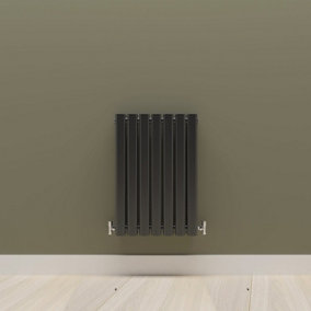 Horizontal Black Double Oval Panel Radiator (H)600mm x (W)413mm.