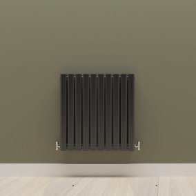 Horizontal Black Double Oval Panel Radiator (H)600mm x (W)590mm.