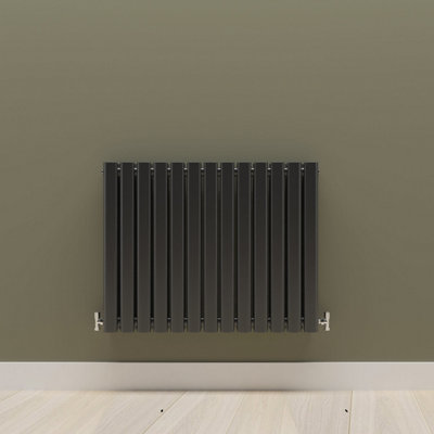Horizontal Black Double Oval Panel Radiator (H)600mm x (W)767mm.
