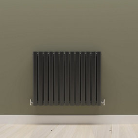 Horizontal Black Double Oval Panel Radiator (H)600mm x (W)767mm.
