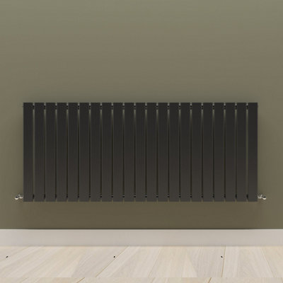 Horizontal Black Single Flat Panel Radiator (H) 600 mm x (W) 1428 mm.