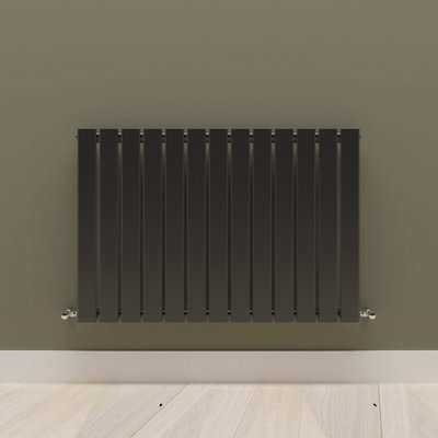 Horizontal Black Single Flat Panel Radiator (H) 600 mm x (W) 884 mm.