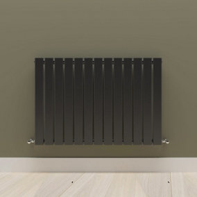Horizontal Black Single Flat Panel Radiator (H) 600 mm x (W) 884 mm.