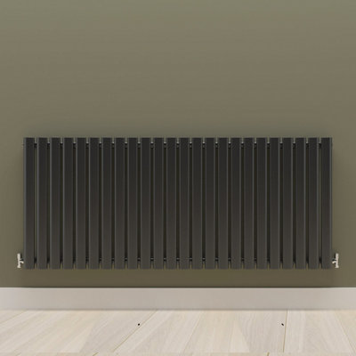 Horizontal Black Single Oval Panel Radiator (H)600mm x (W)1416mm.