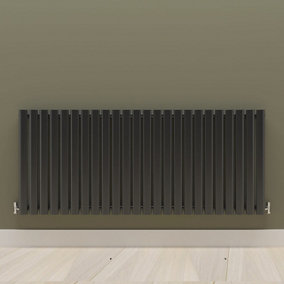 Horizontal Black Single Oval Panel Radiator (H)600mm x (W)1416mm.
