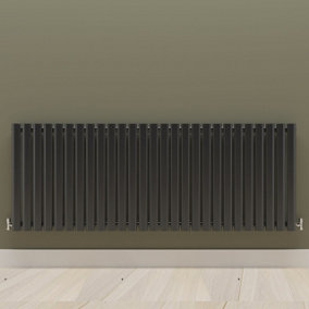 Horizontal Black Single Oval Panel Radiator (H)600mm x (W)1593mm.